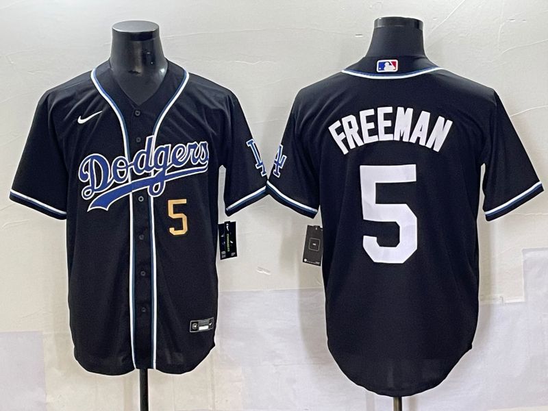 Men 2025 Los Angeles Dodgers 5 Freeman Black Three generations Fashion Nike MLB Jersey style 7045